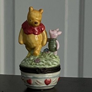 Vintage Disney Winnie the Pooh and Piglet Trinket Box - Yellow and Red